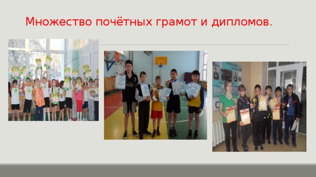 Множество почётных грамот и дипломов. 