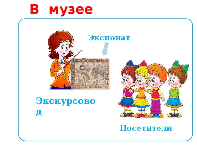 В музее   Экспонат Экскурсовод Посетители  