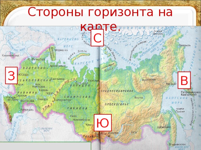 Стороны горизонта на карте. С З В Ю 