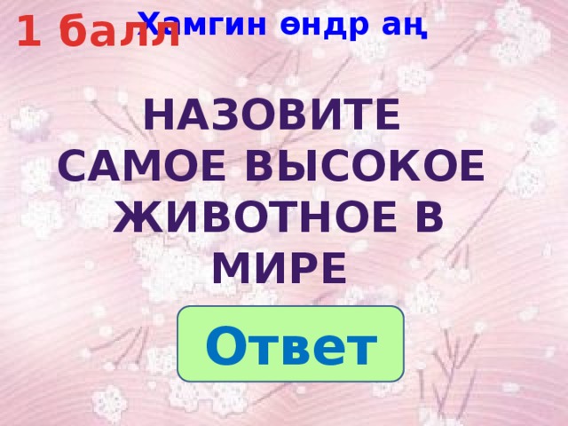 Хамгин өндр аң 1 балл Назовите Самое высокое животное в мире Ответ 