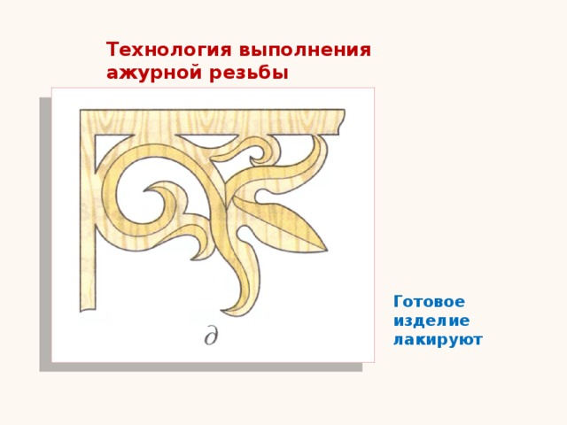 Технология выполнения ажурной резьбы Готовое изделие лакируют 
