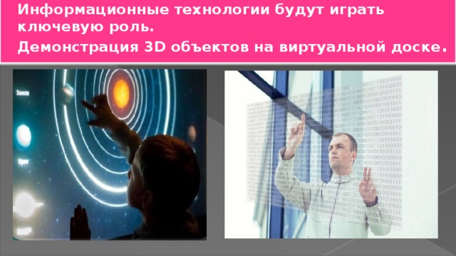 Информационные технологии будут играть ключевую роль.  Демонстрация 3D объектов на виртуальной доске . 