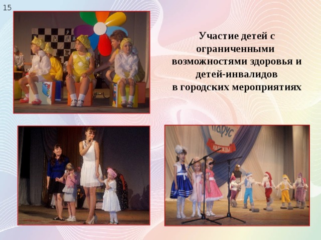 15 Участие детей с ограниченными возможностями здоровья и детей-инвалидов в городских мероприятиях 