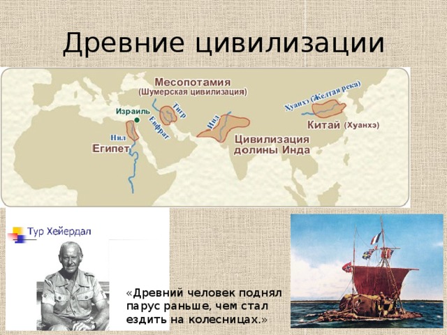 Древние цивилизации «Древний человек поднял парус раньше, чем стал ездить на колесницах.»  