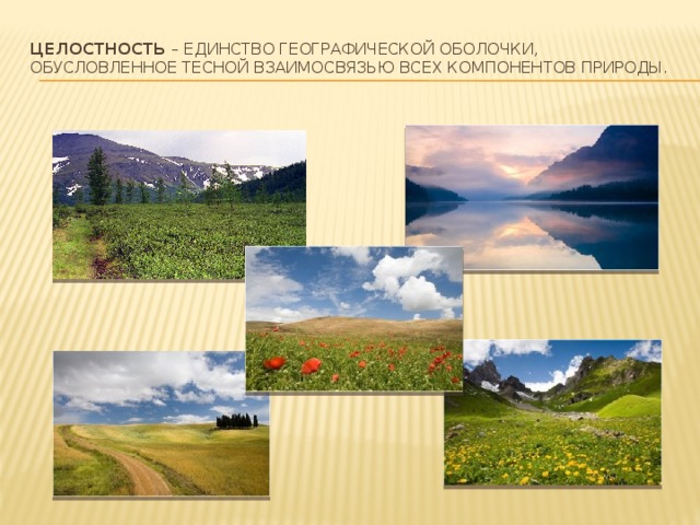 Целостность – единство географической оболочки, обусловленное тесной взаимосвязью всех компонентов природы.   