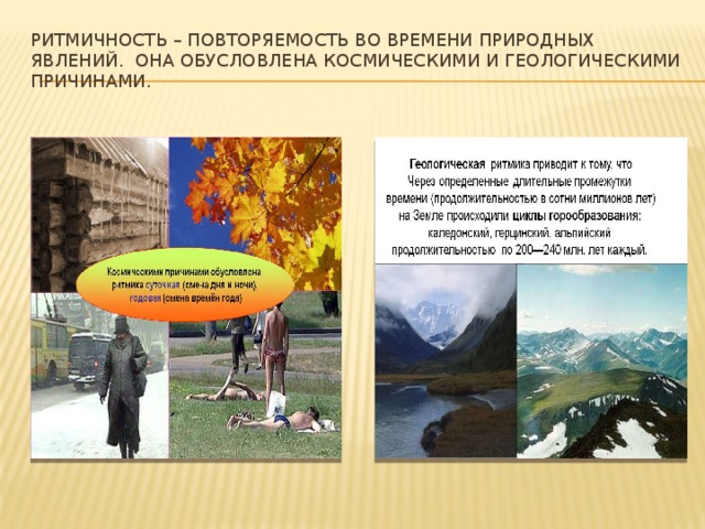 Ритмичность – повторяемость во времени природных явлений. Она обусловлена космическими и геологическими причинами. 
