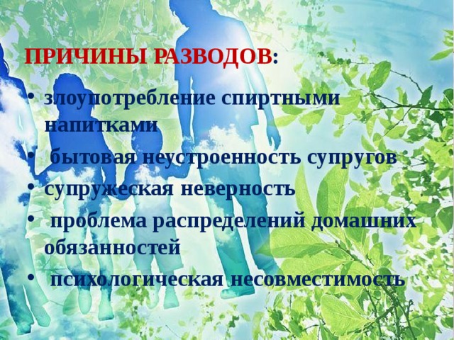 Причины разводов :