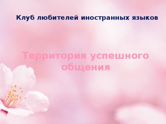 Клуб любителей иностранных языков Территория успешного общения 
