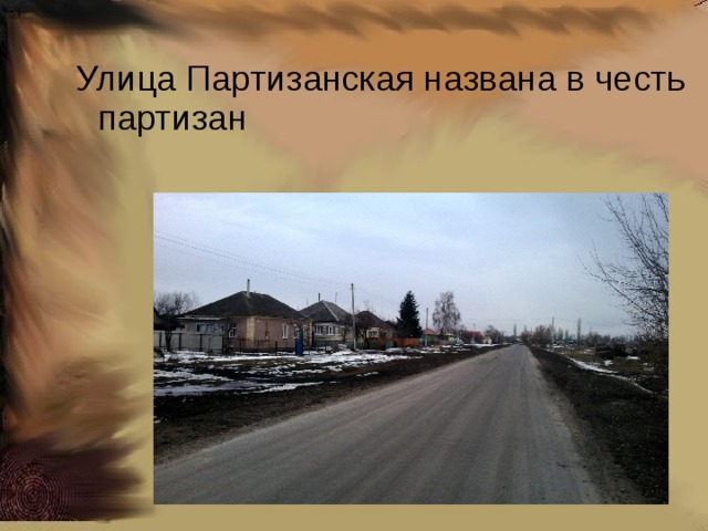 Улица Партизанская названа в честь партизан Улица Партизанская названа в честь партизан   