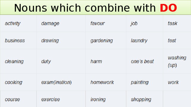 Nouns which combine with DO 