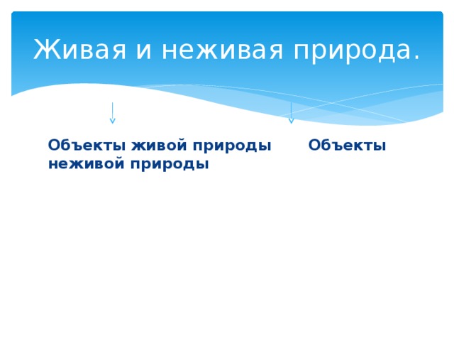 Живая и неживая природа. Объекты живой природы Объекты неживой природы 