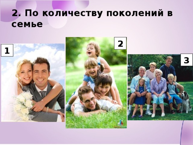 2. По количеству поколений в семье 2 1 3 