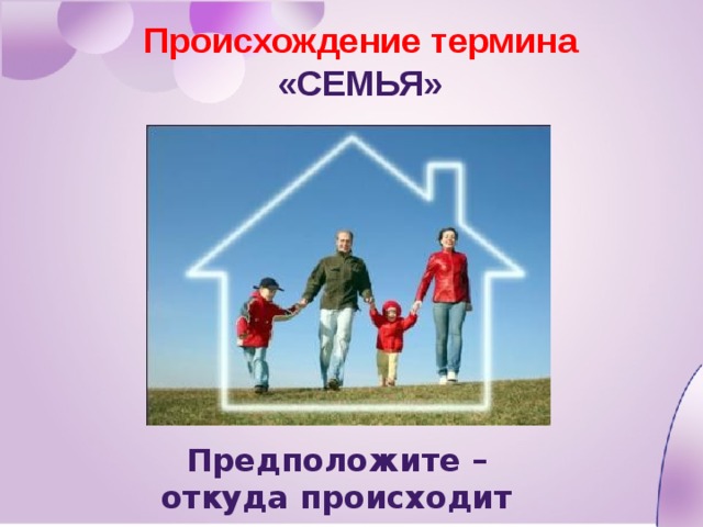 Происхождение термина  «Семья» Предположите – откуда происходит слово «семья» 