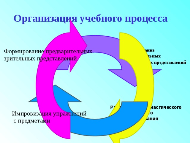 Организация учебного процесса  Формирование предварительных двигательных представлений  Разучивания гимнастического  упражнения и его совершенствования 