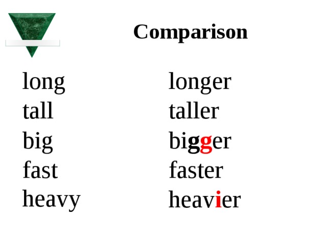  Comparison long tall big fast heavy  longer taller bi g g er faster heav i er 