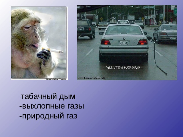табачный дым -выхлопные газы -природный газ 