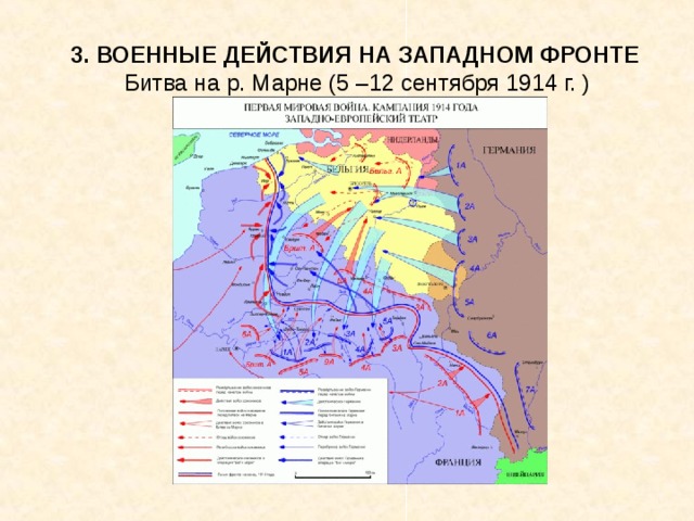 3. ВОЕННЫЕ ДЕЙСТВИЯ НА ЗАПАДНОМ ФРОНТЕ Битва на р. Марне (5 –12 сентября 1914 г. ) 
