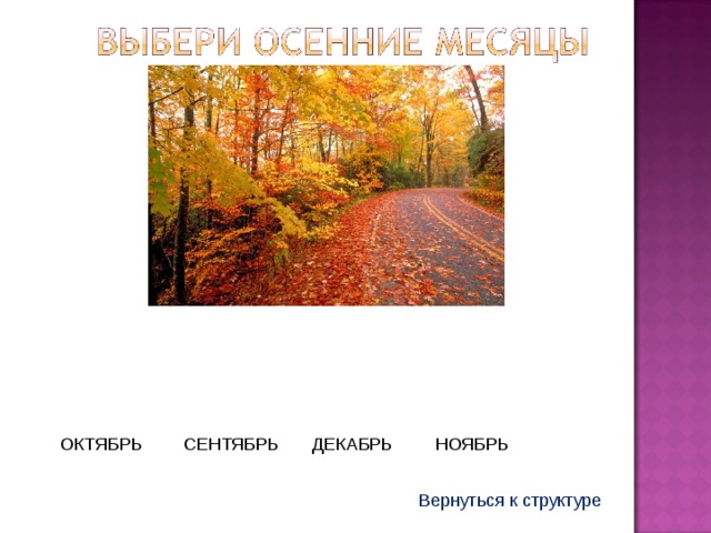 ОКТЯБРЬ НОЯБРЬ ДЕКАБРЬ СЕНТЯБРЬ Вернуться к структуре 