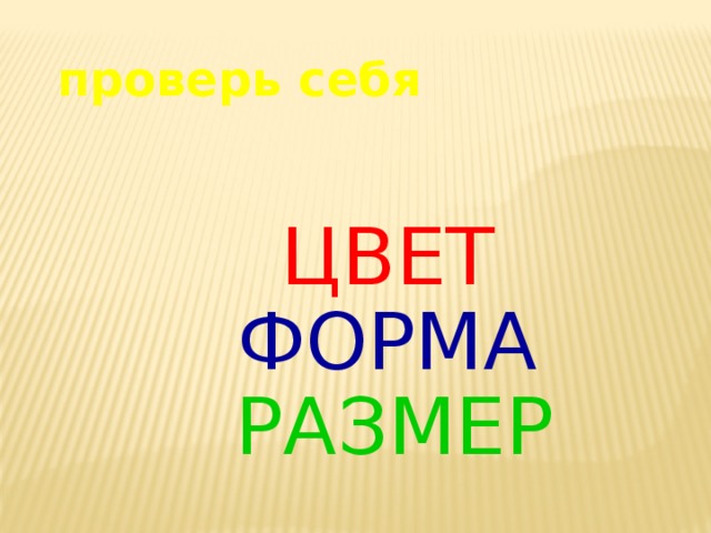 проверь себя Цвет Форма  Размер  