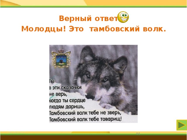 Верный ответ Молодцы! Это тамбовский волк. 31 