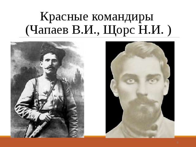Красные командиры  (Чапаев В.И., Щорс Н.И. )  