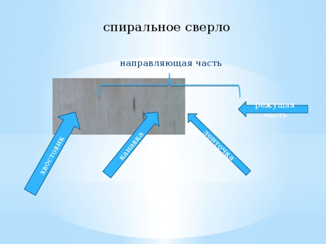 ленточка канавка хвостовик спиральное сверло направляющая часть режущая часть 