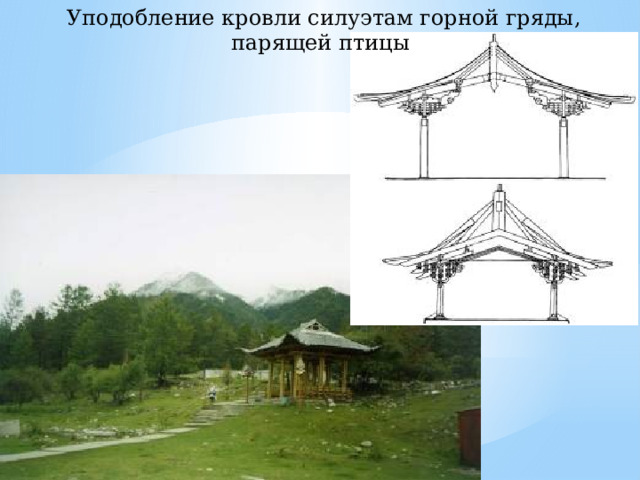   Уподобление кровли силуэтам горной гряды, парящей птицы 