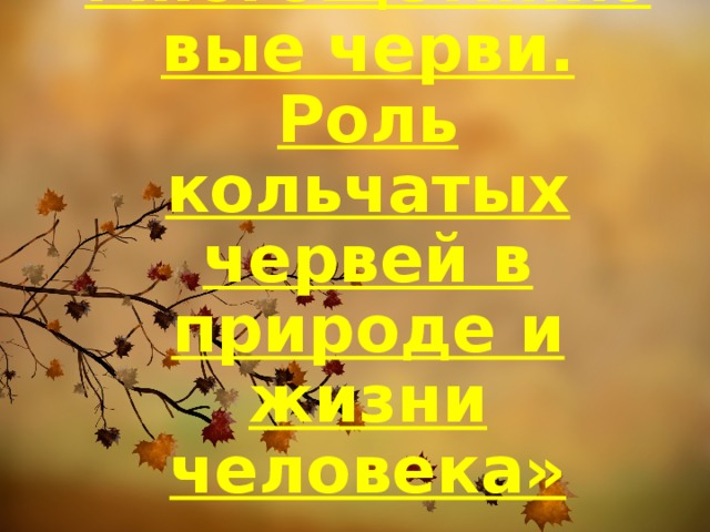 Тема: «Класс Многощетинковые черви. Роль кольчатых червей в природе и жизни человека»