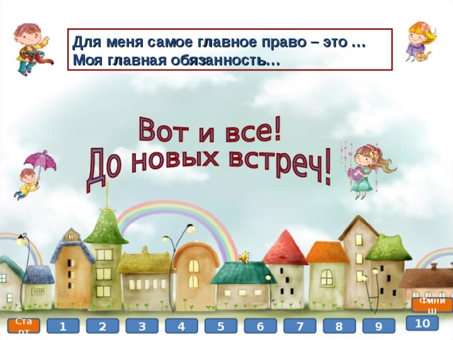 Для меня самое главное право – это … Моя главная обязанность… Финиш 10 8 9 5 7 6 4 3 2 1 Старт  