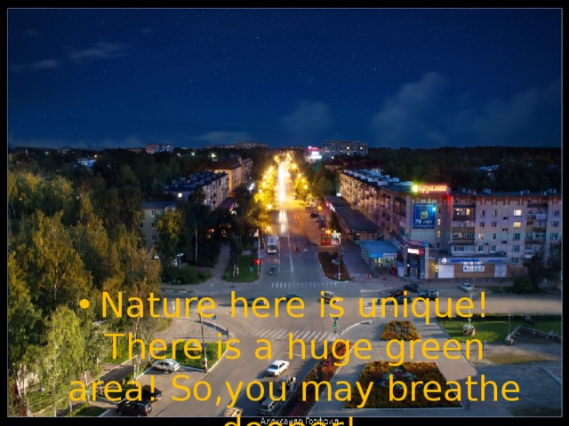 Nature here is unique! There is a huge green area! So,you may breathe deeper! 