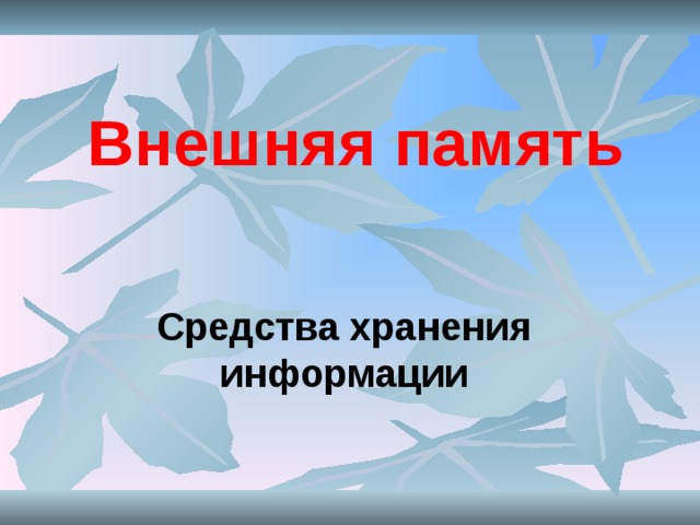 Внешняя память Средства хранения информации Методическое пособие для учителей 8 класс стр. 234  