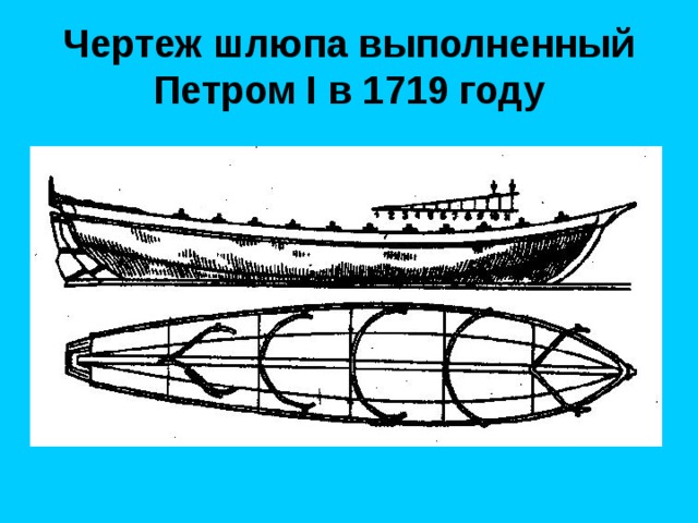Чертеж шлюпа выполненный Петром I в 1719 году 