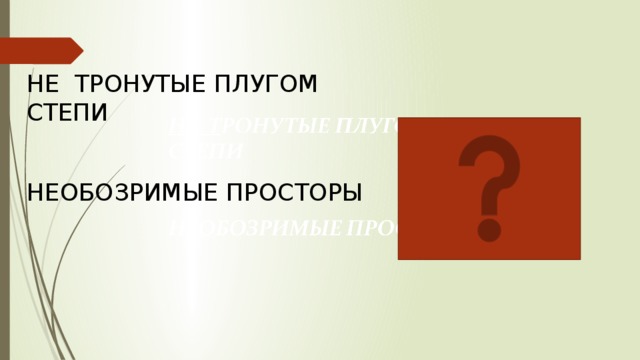 НЕ ТРОНУТЫЕ ПЛУГОМ СТЕПИ НЕОБОЗРИМЫЕ ПРОСТОРЫ 