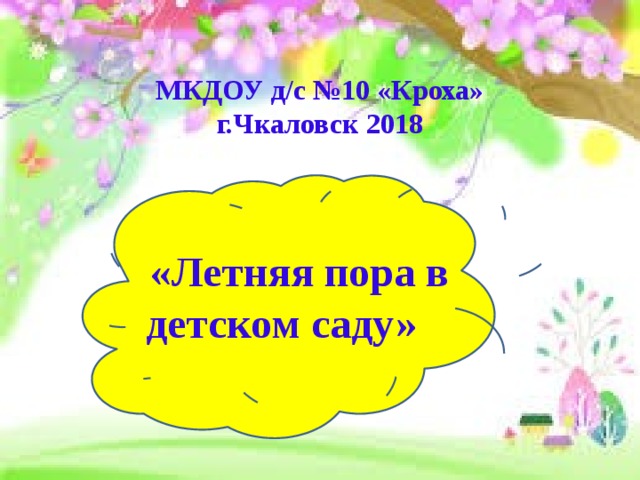 МКДОУ д/с №10 «Кроха»  г.Чкаловск 2018  «Летняя пора в детском саду» 