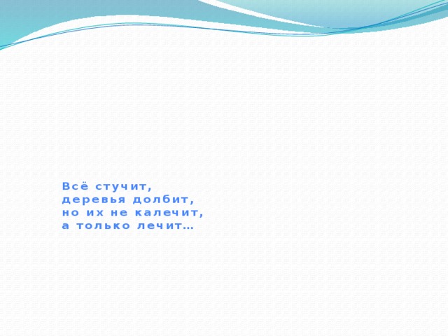 Всё стучит,  деревья долбит,  но их не калечит,  а только лечит… 
