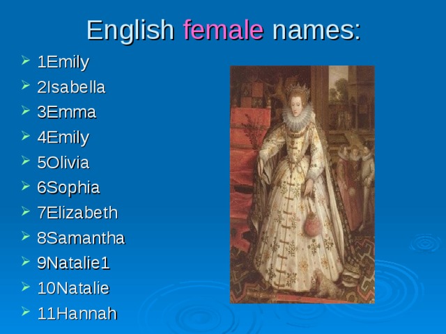 English female names: