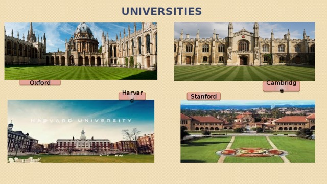 Universities Oxford Cambridge Harvard Stanford 