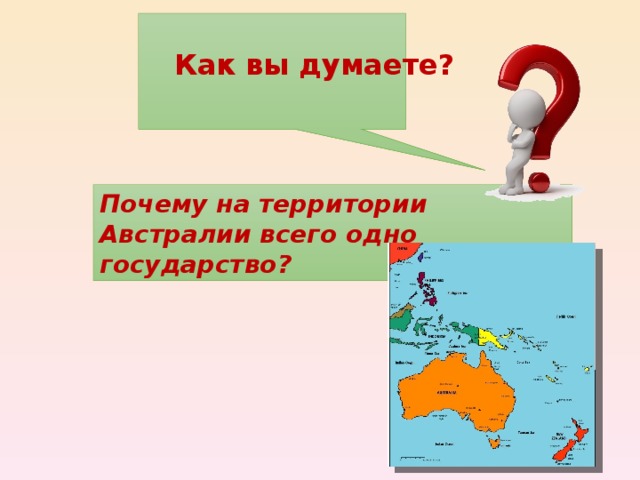 Как вы думаете? Почему на территории Австралии всего одно государство? 