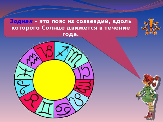 Зодиак – это пояс из созвездий, вдоль которого Солнце движется в течение года. 