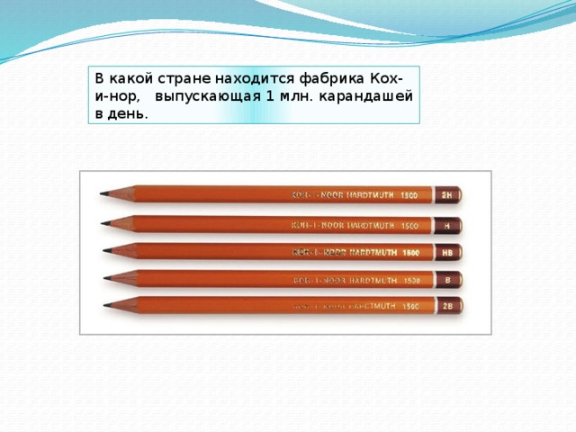 В какой стране находится фабрика Кох-и-нор, выпускающая 1 млн. карандашей в день. 