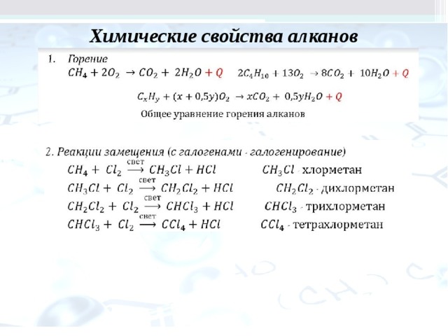 Химические свойства алканов  