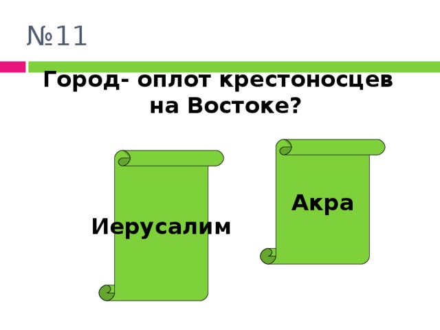 № 11 Город- оплот крестоносцев на Востоке? Акра Иерусалим Молодец! Как не стыдно!!! 