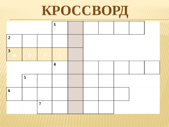 КРОССВОРД 2 3  Д 1 Ж  Я  Ц  И Т    А Р  Е  6 5 О 4  Ч А    П Л  С  Ф Б   Е Л Ь  Р  А  Я 7 П В   М   Б  И Е    Я О  Т   Н К Ч О   К У  Г А Х 