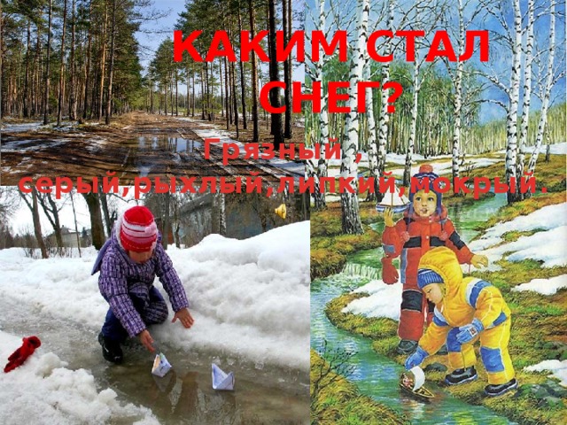 Каким стал снег? ТАЕТ Снег Грязный , серый,рыхлый,липкий,мокрый. 