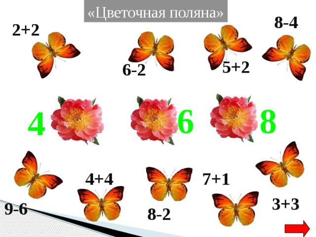 «Цветочная поляна» 8-4 2+2 5+2 6-2 6 8 4 7+1 4+4 3+3 9-6 8-2 