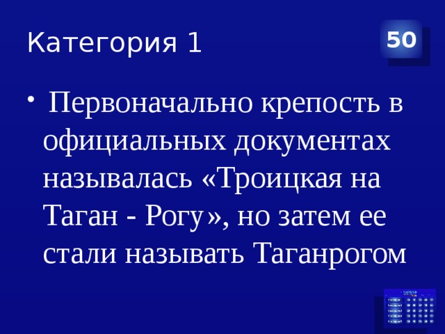 Категория 1 50  Первоначально крепость в официальных документах называлась «Троицкая на Таган - Рогу», но затем ее стали называть Таганрогом 