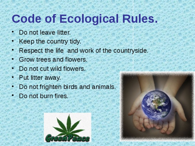 Our attitude towards the environment . We must keep our native place clean. If we see litter on the ground, we must put it into a litter bin. And of course we must not draw on walls  or trees. 