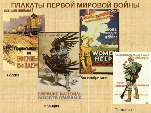 ПЛАКАТЫ ПЕРВОЙ МИРОВОЙ ВОЙНЫ Россия Великобритания Франция Германия 