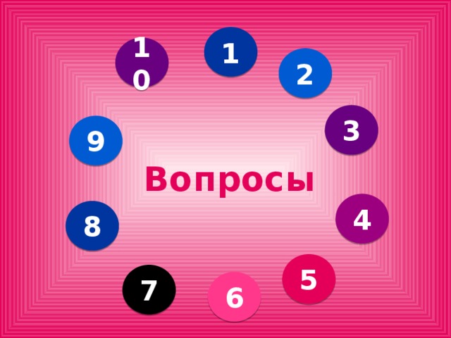 1 10 2 3 9 Вопросы 4 8 5 7 6 