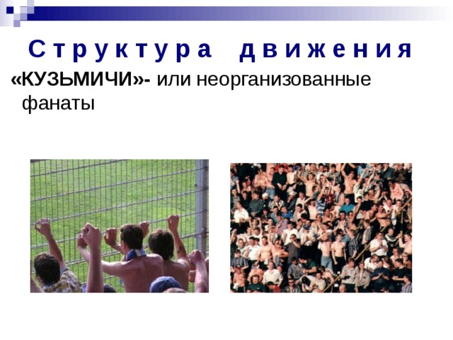 С т р у к т у р а д в и ж е н и я  «КУЗЬМИЧИ»- или неорганизованные фанаты 